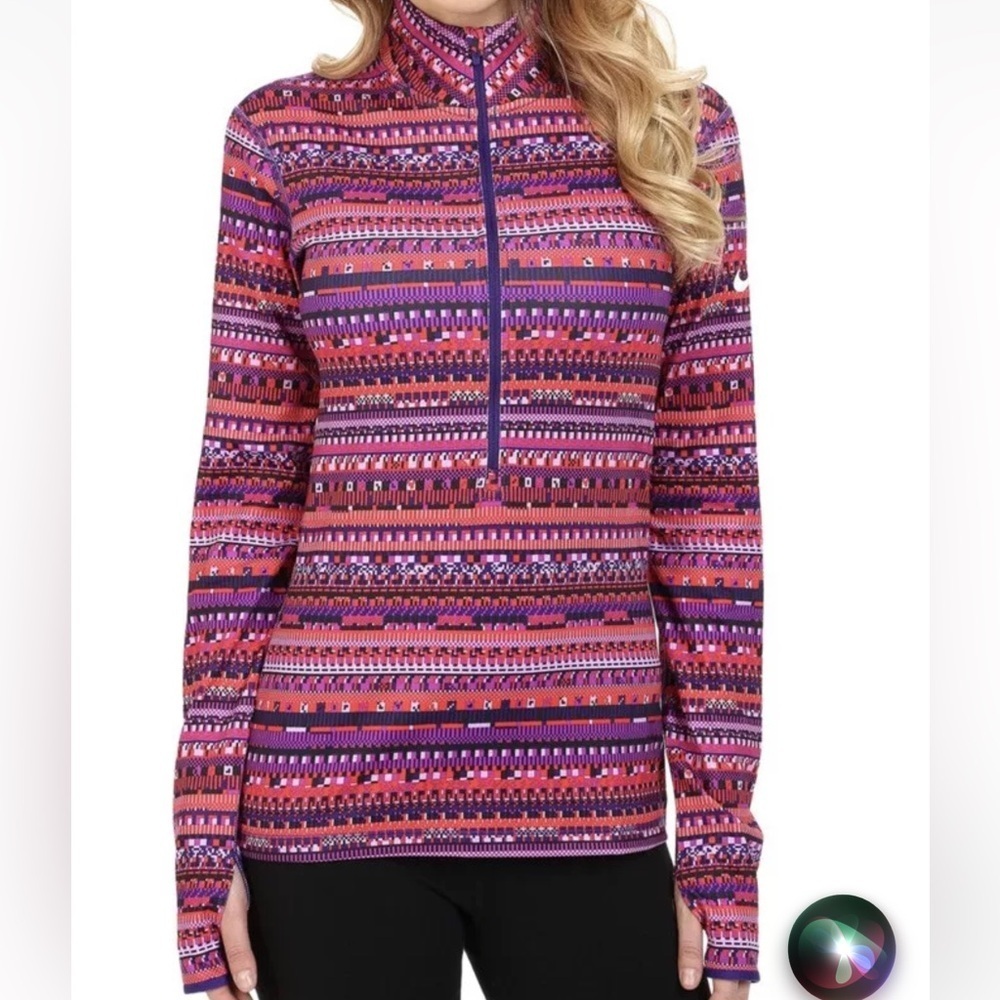 Nike Pro Dri-Fit Women’s Hyperwarm 1/2 Zip Tribal Fair Isle Pink Purple Size M